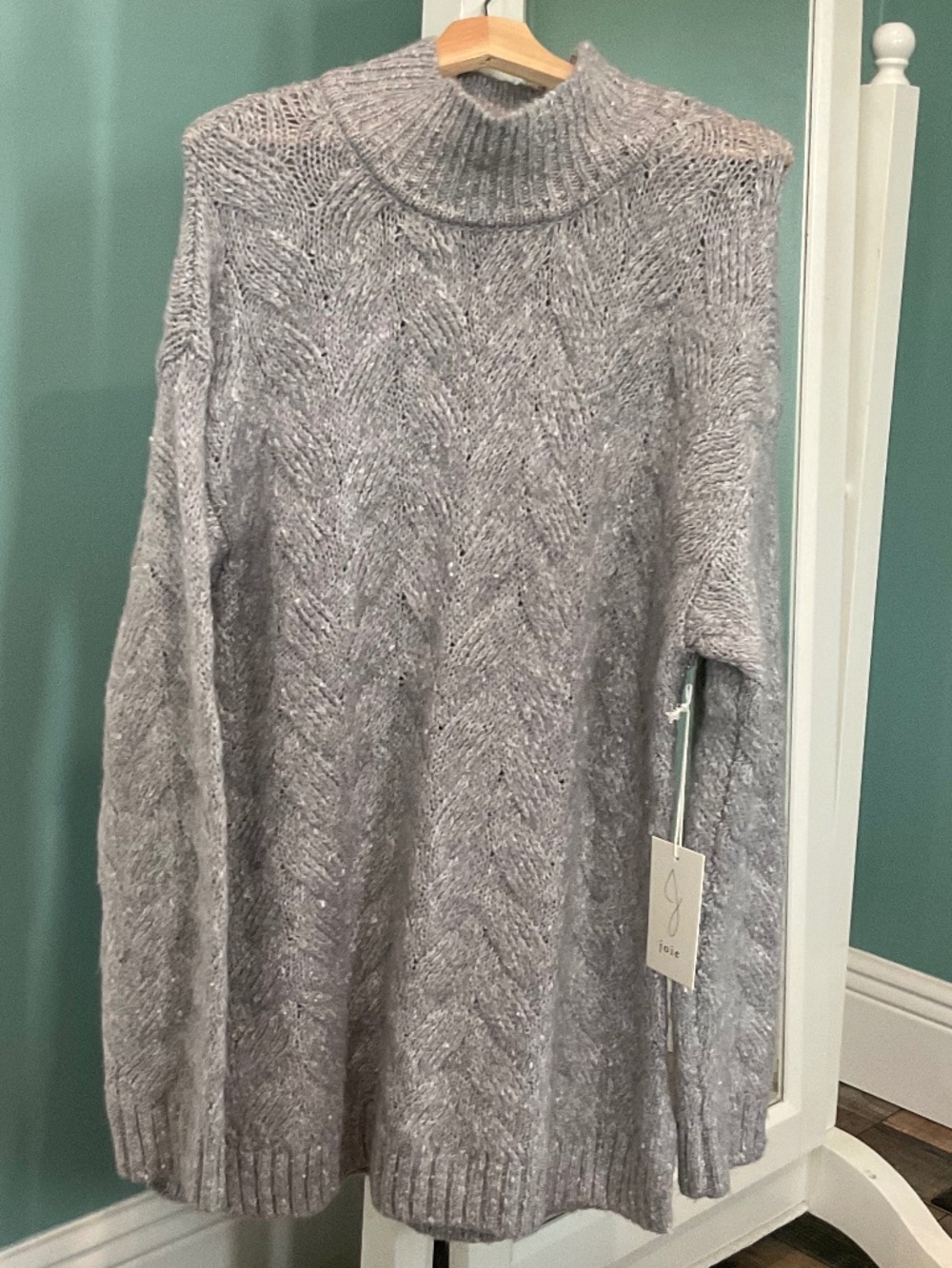 Joie Gray Cable Sweater Tunic Wool Blend Size Large NWT